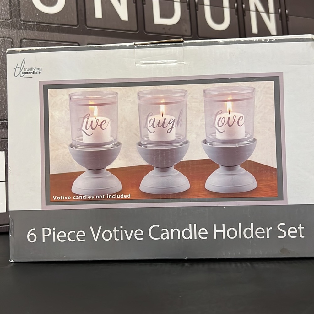 New Live Laugh Love 6 Piece Votive Candle Holder Set - True Living
